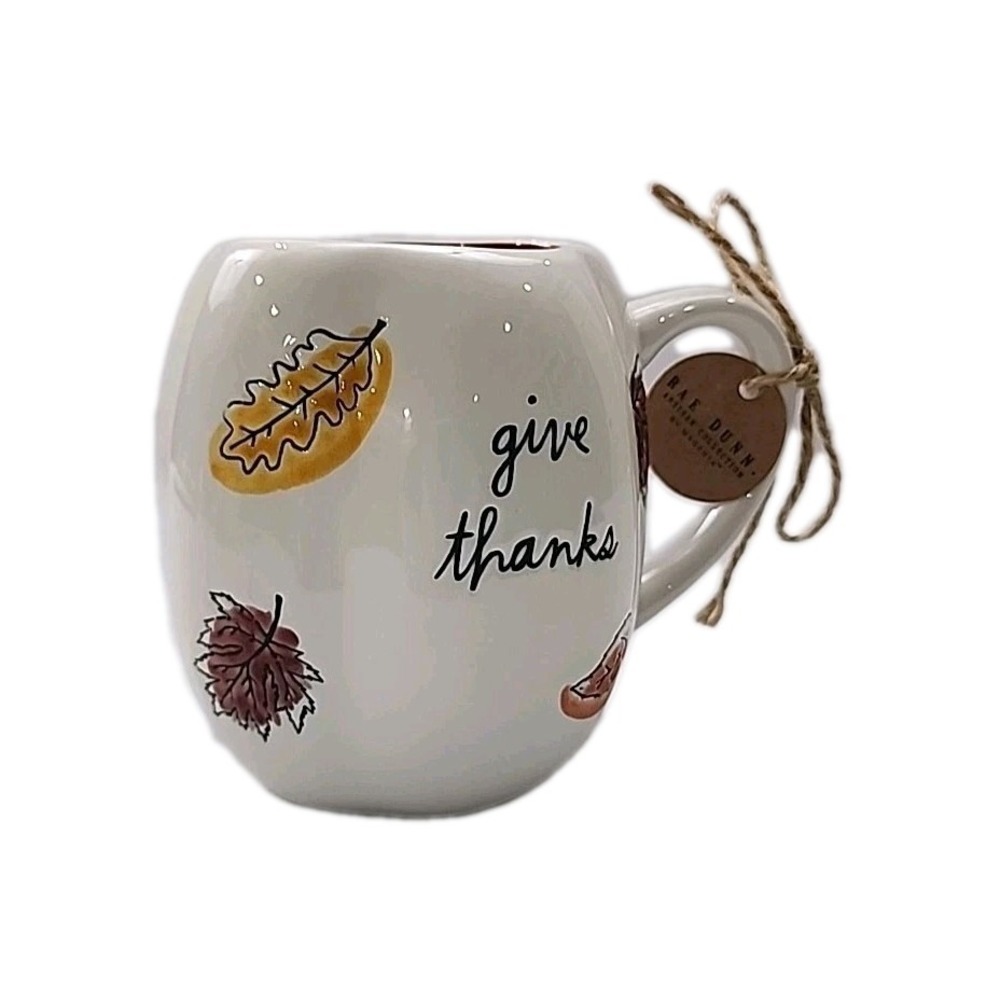 Rae Dunn " Give Thanks" Artisan Collection Mug White/ Leaves 2025 Brand New
